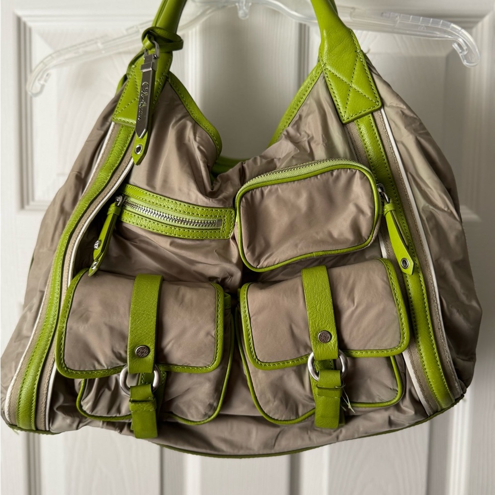 Stylish Neutral & Lime Green Contrast Women’s Shoulder Bag